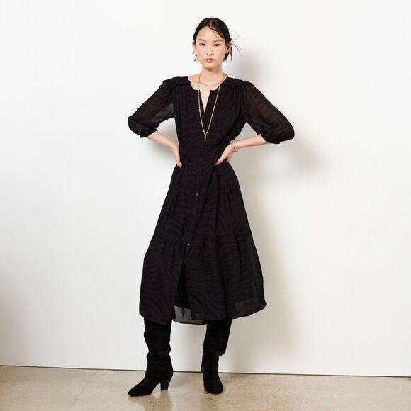 NWT ba&sh Robie Samie Subtle Zebra Print Midi Dress in Marine - Picture 1 of 11